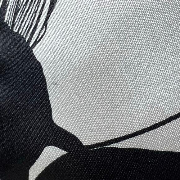 Maggy London Sheath Dress 8 Satin Black White Leaf Asymmetric Neck Cocktail Knee - Picture 9 of 9